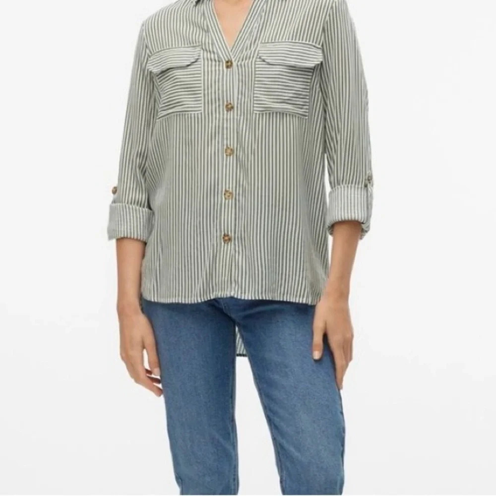 Indigo Rose green/white striped tunic top 1X